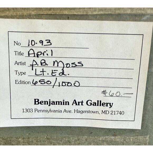 P Buckley Moss Print Girl On Stool W/ Cat Signed Matted & Framed 650/1000 1988 - Picture 4 of 6